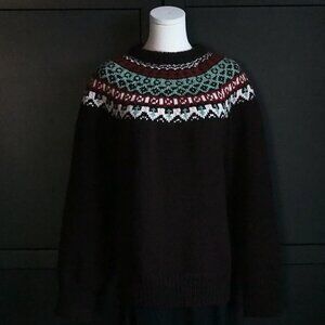 Handknit Fair Isle Sweater in Chocolate Brown